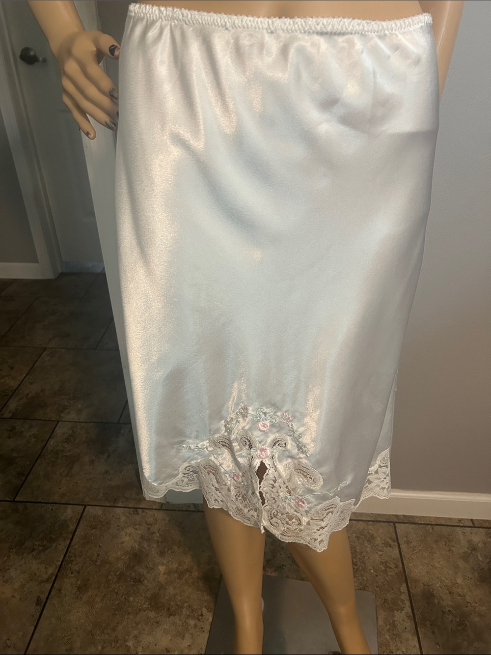 Vintage Silky  White Half Slip with Lace Trim